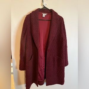 Isabella Bird burgundy fall coat